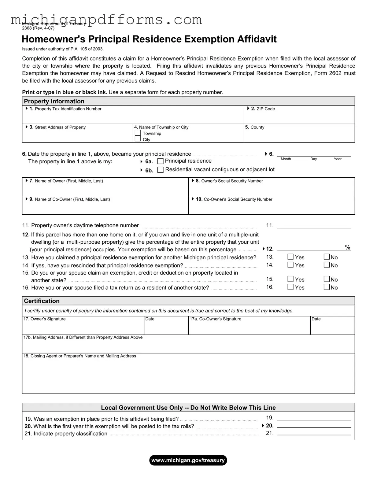 Free 2368 Michigan Template in PDF