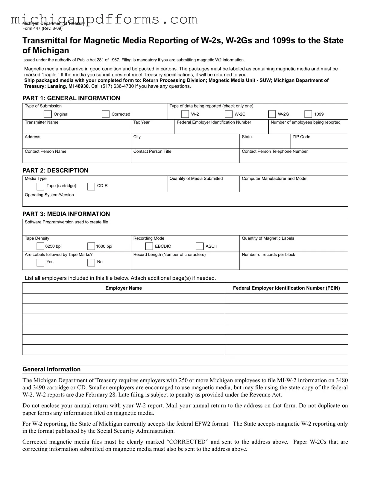 Free 447 Michigan Template in PDF