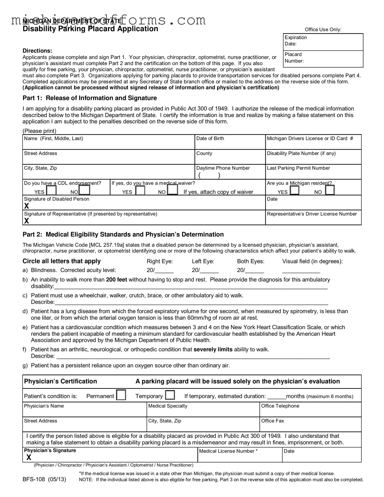 Free Bfs 108 Michigan Template in PDF