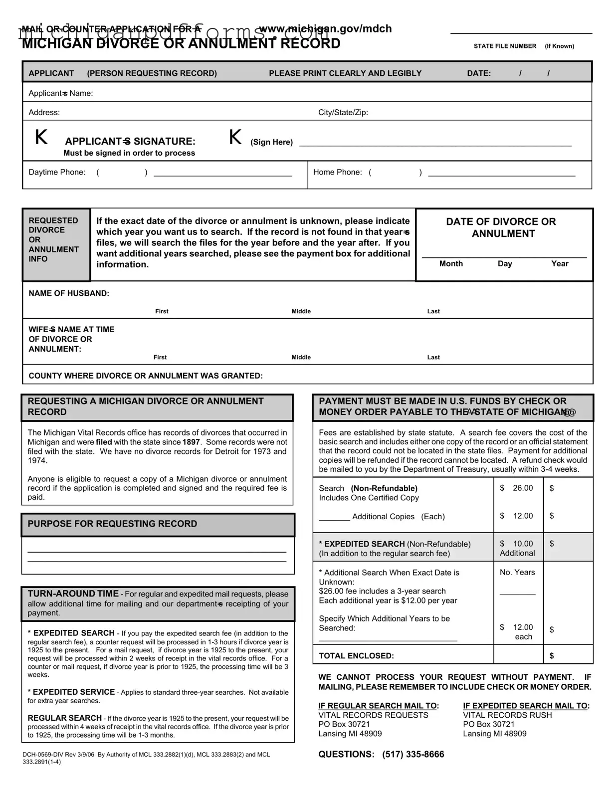 Free Divorce Or Annulment Michigan Template in PDF