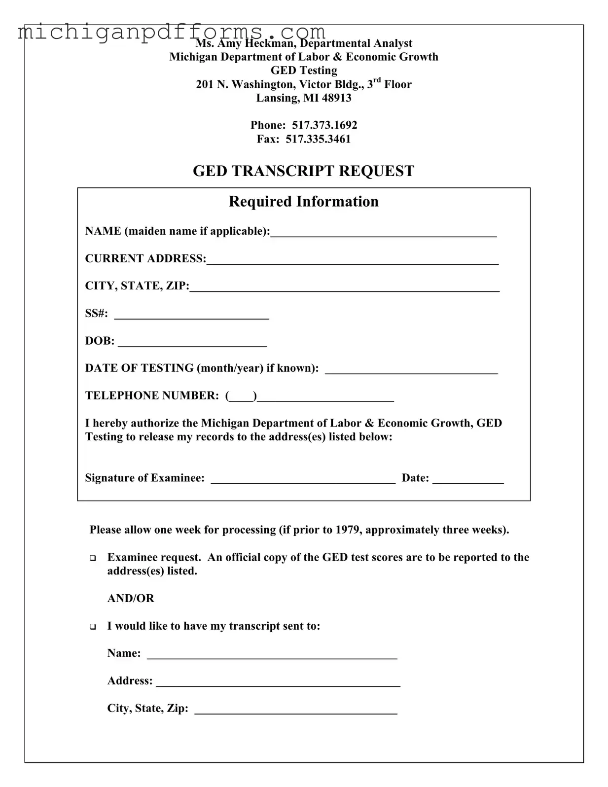 Free Michigan Ged Transcript Request Template in PDF