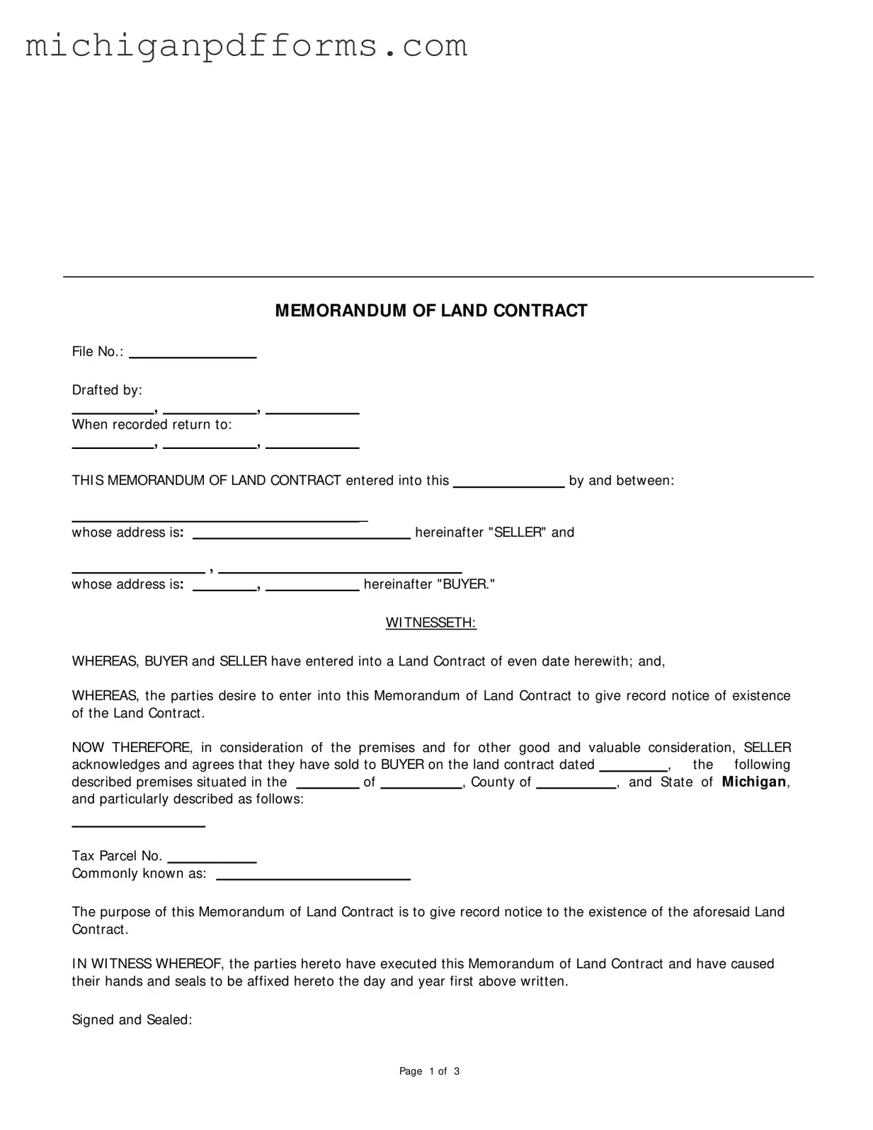 Free Land Contract Michigan Template in PDF