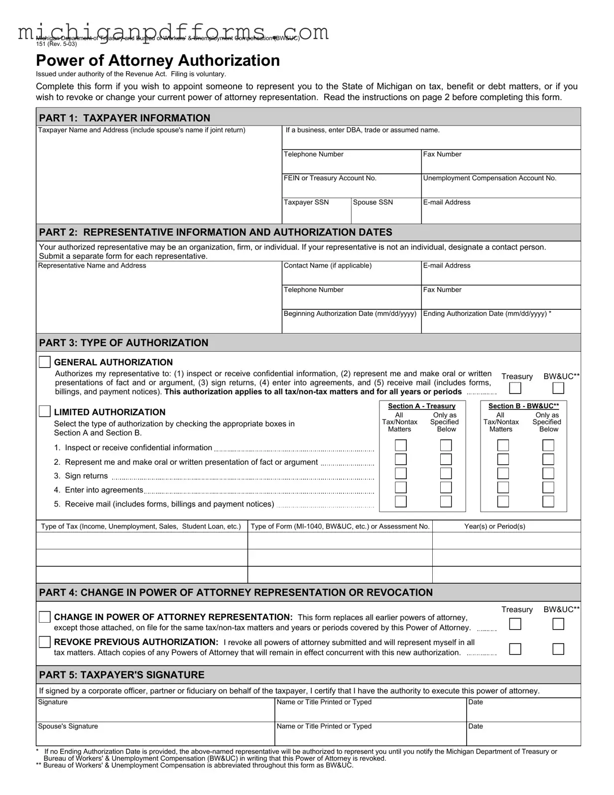Free Michigan 151 Template in PDF