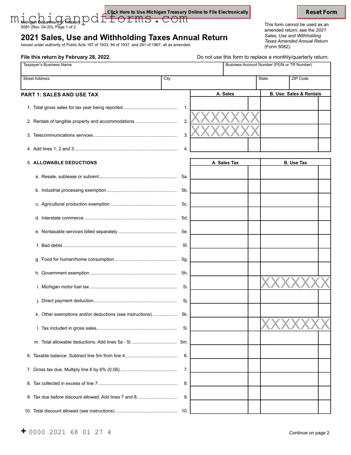 Free Michigan 165 Template in PDF