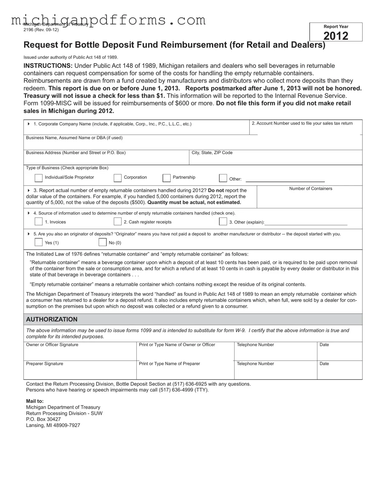 Free Michigan 2196 Template in PDF