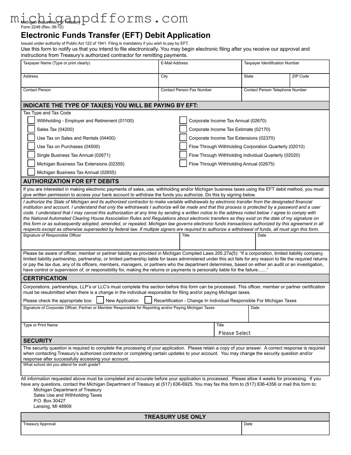 Free Michigan 2248 Template in PDF
