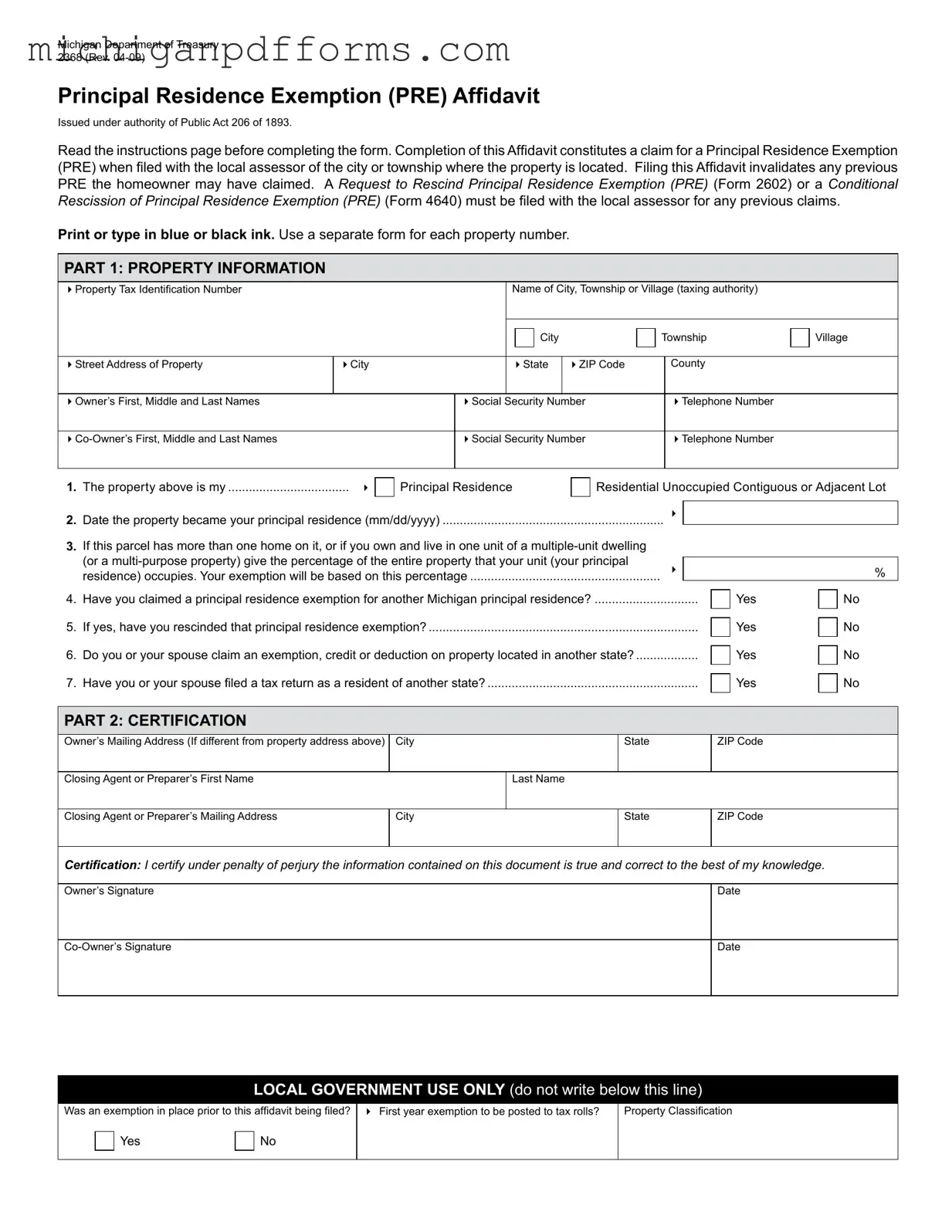 Free Michigan 2368 Template in PDF