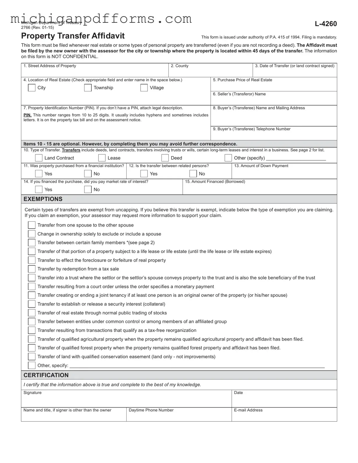 Free Michigan 2766 Template in PDF