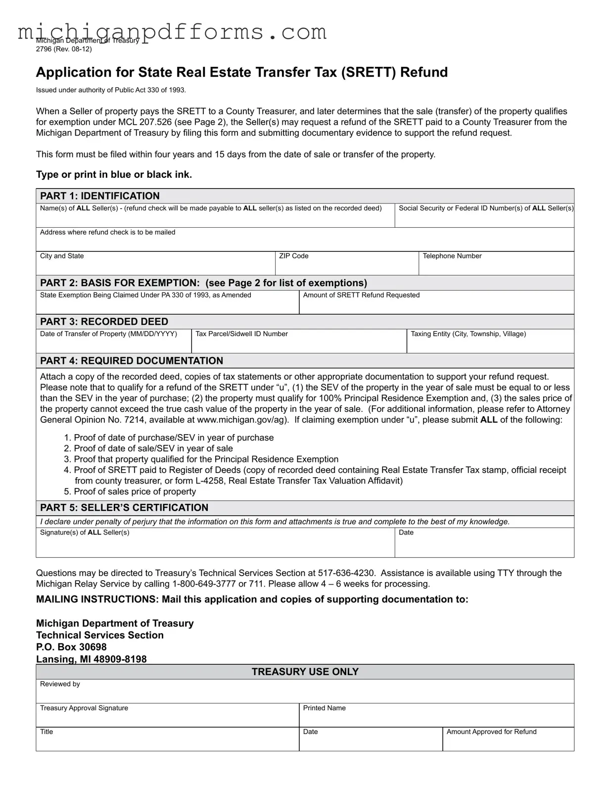 Free Michigan 2796 Template in PDF