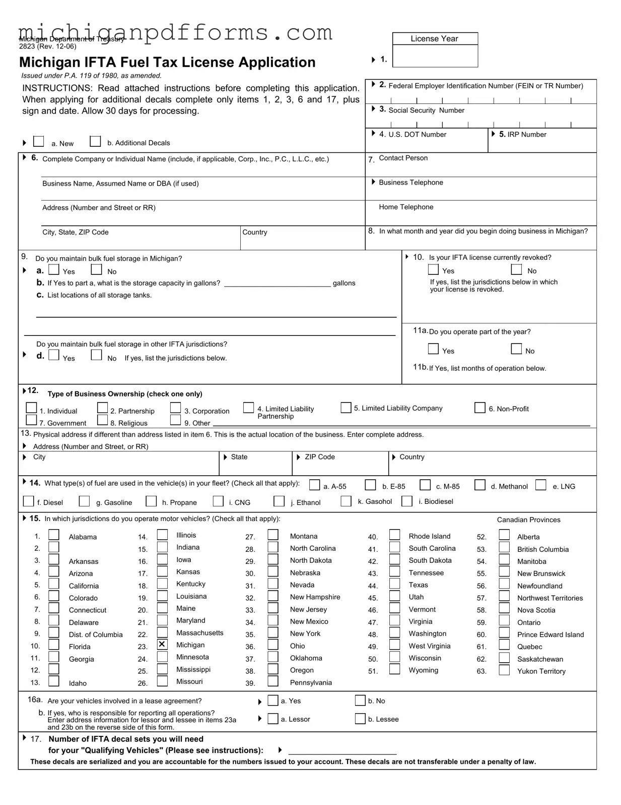 Free Michigan 2823 Template in PDF
