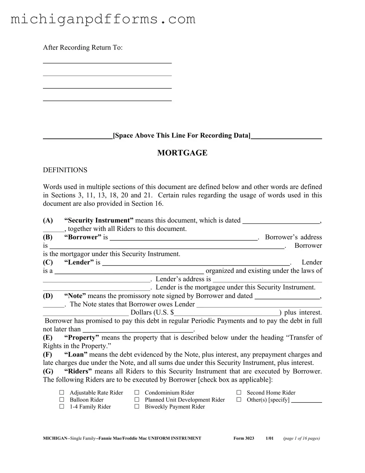 Free Michigan 3023 Template in PDF