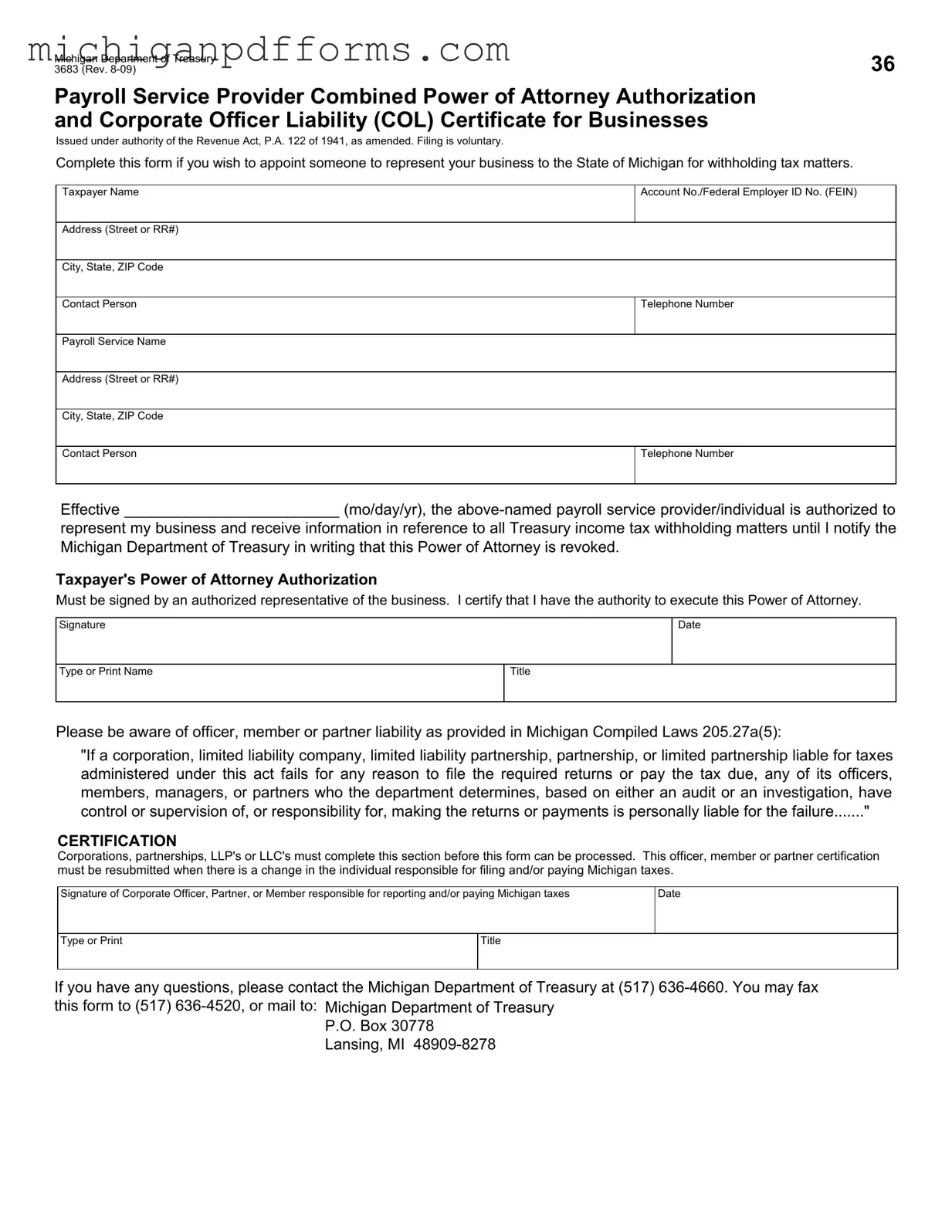 Free Michigan 3683 Template in PDF