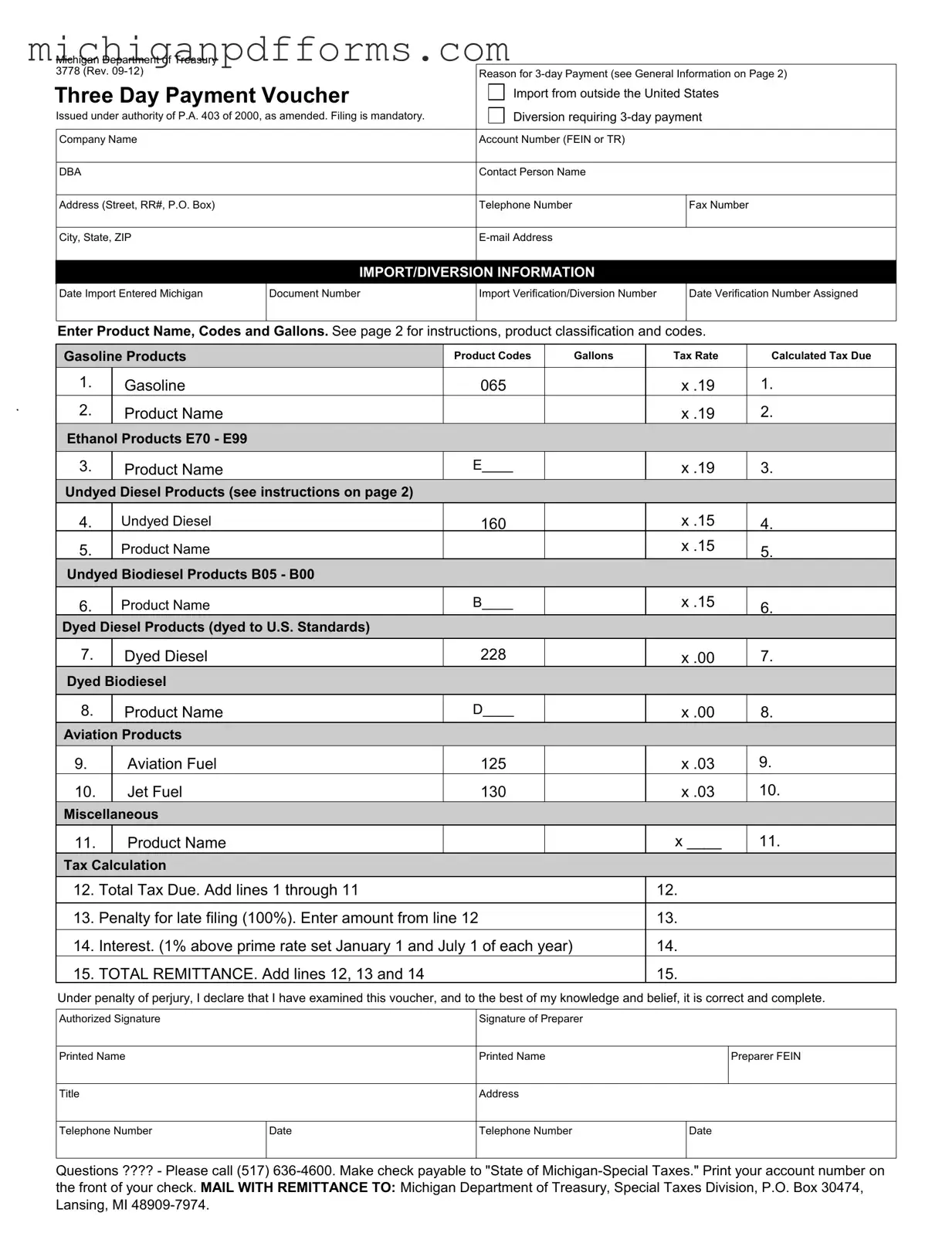 Free Michigan 3778 Template in PDF