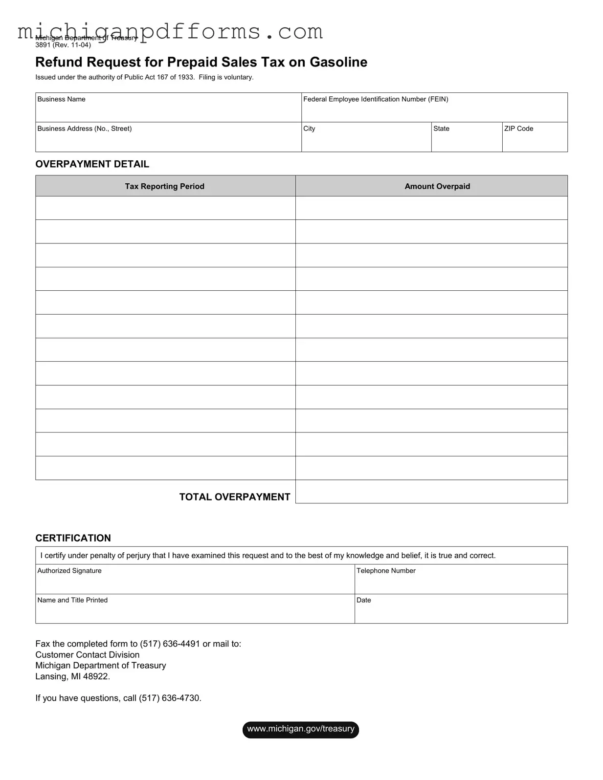 Free Michigan 3891 Template in PDF