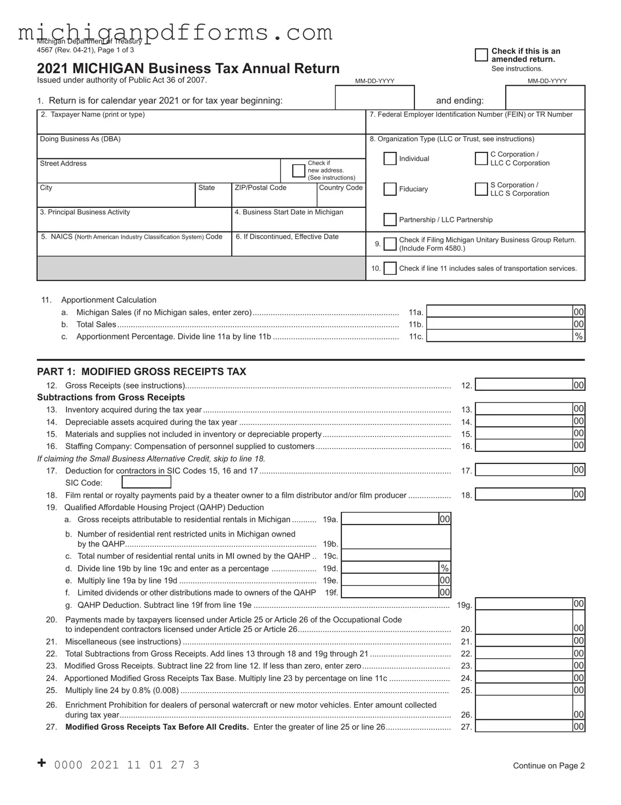 Free Michigan 4567 Template in PDF