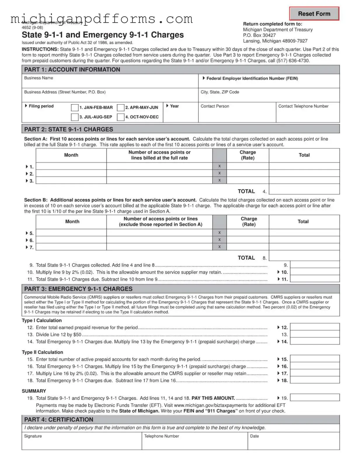 Free Michigan 4652 Template in PDF