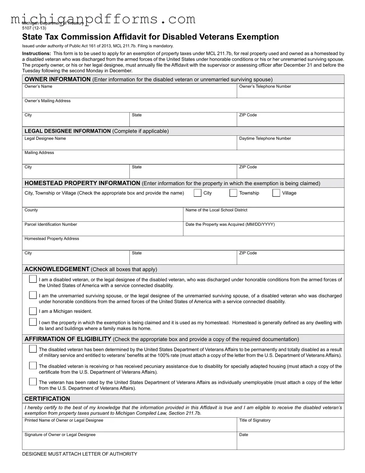 Free Michigan 5107 Template in PDF