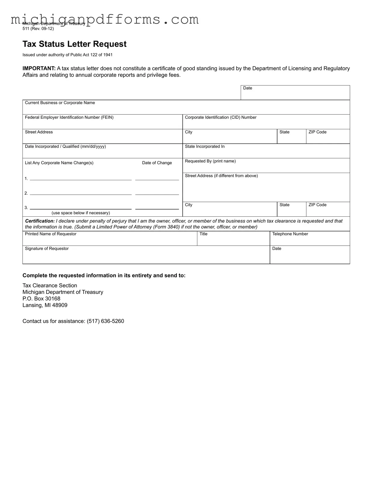 Free Michigan 511 Template in PDF