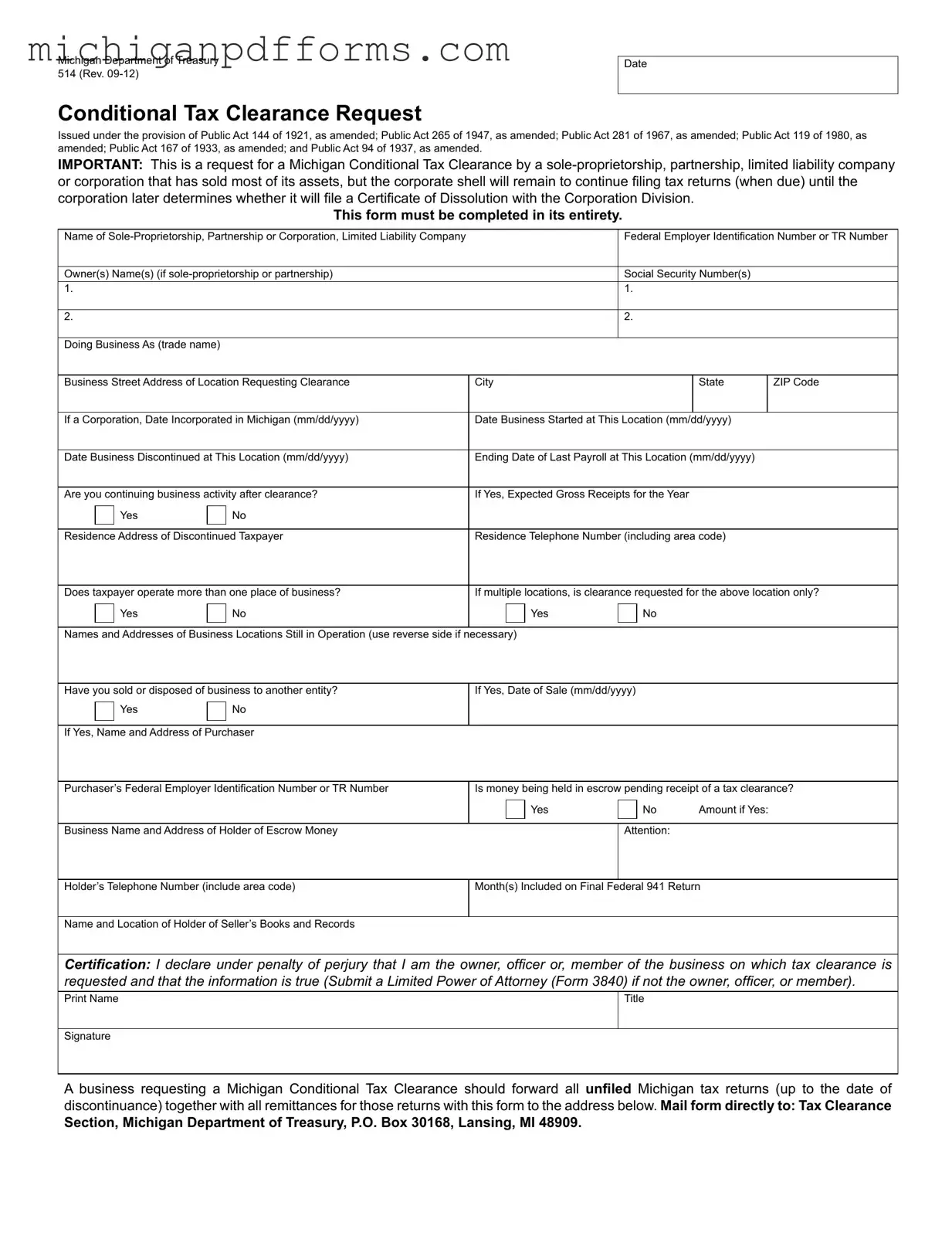 Free Michigan 514 Template in PDF