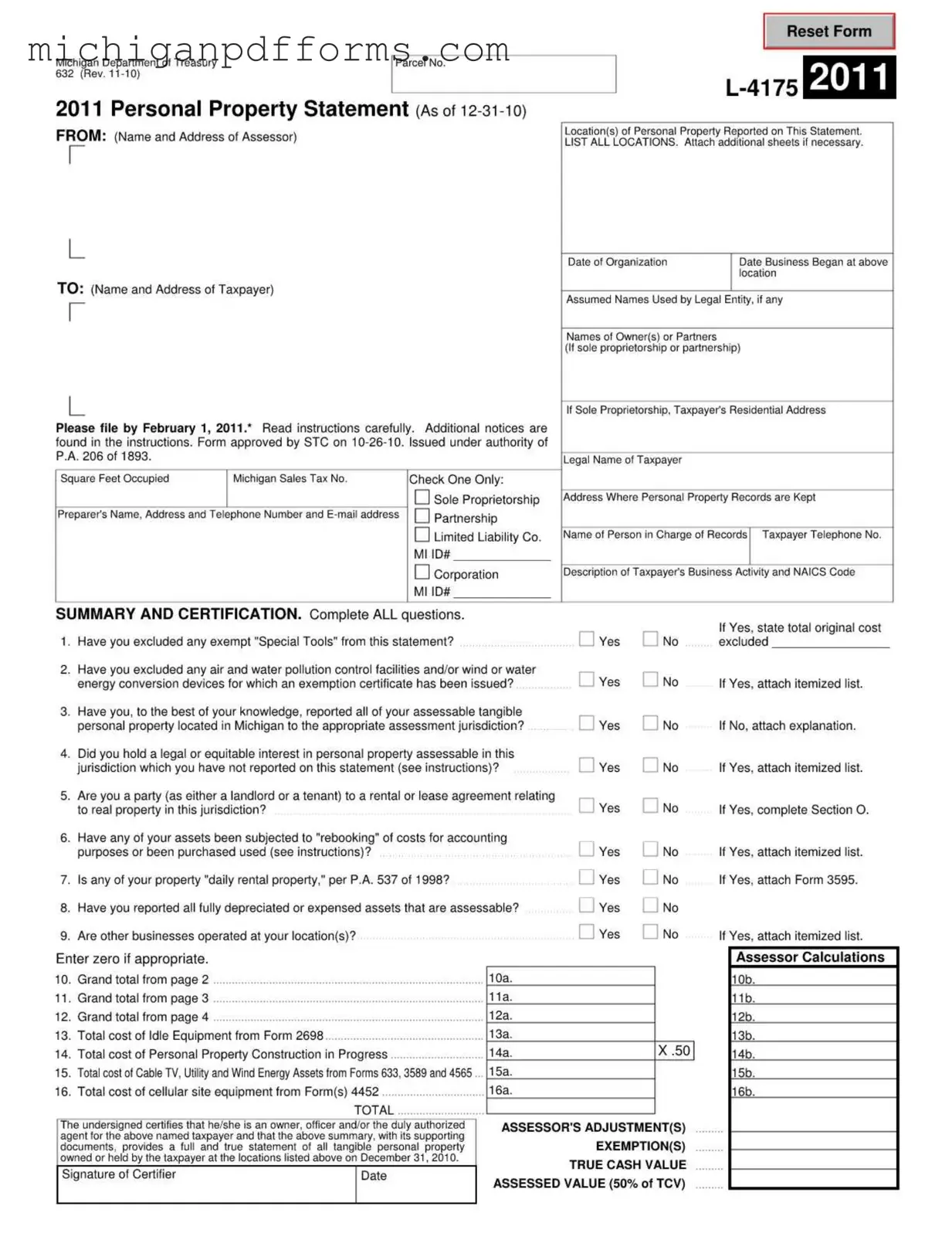 Free Michigan 632 Template in PDF