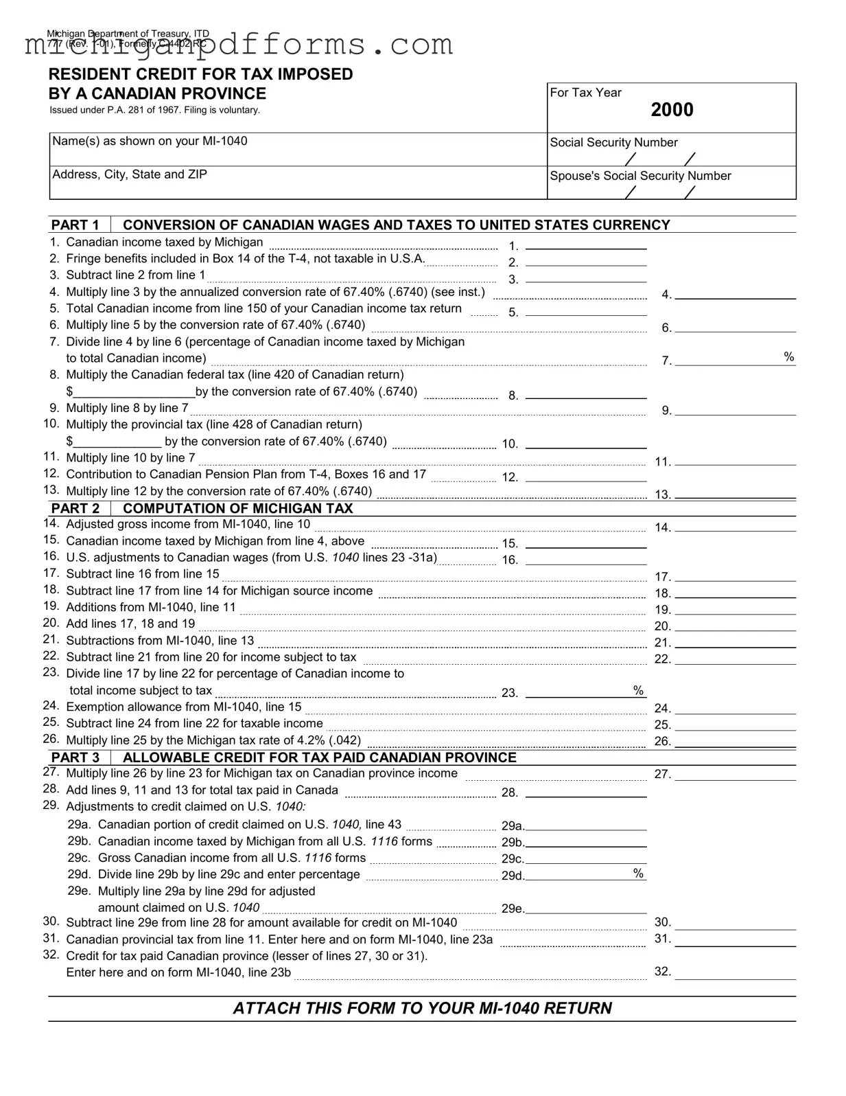 Free Michigan 777 Template in PDF