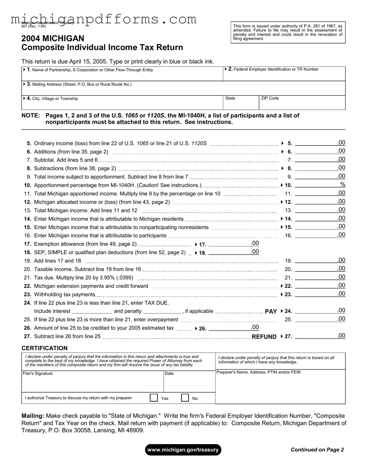 Free Michigan 807 Template in PDF