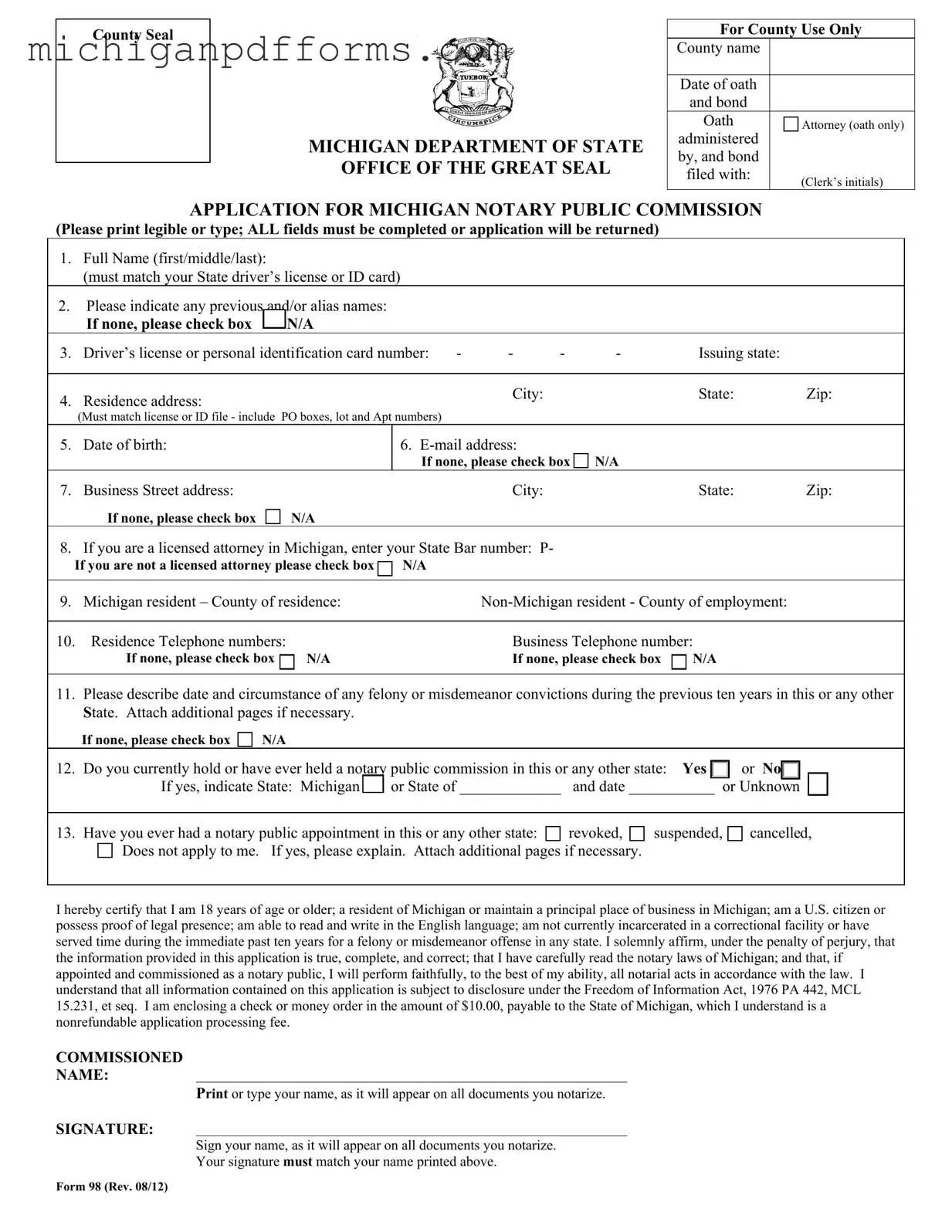 Free Michigan 98 Template in PDF