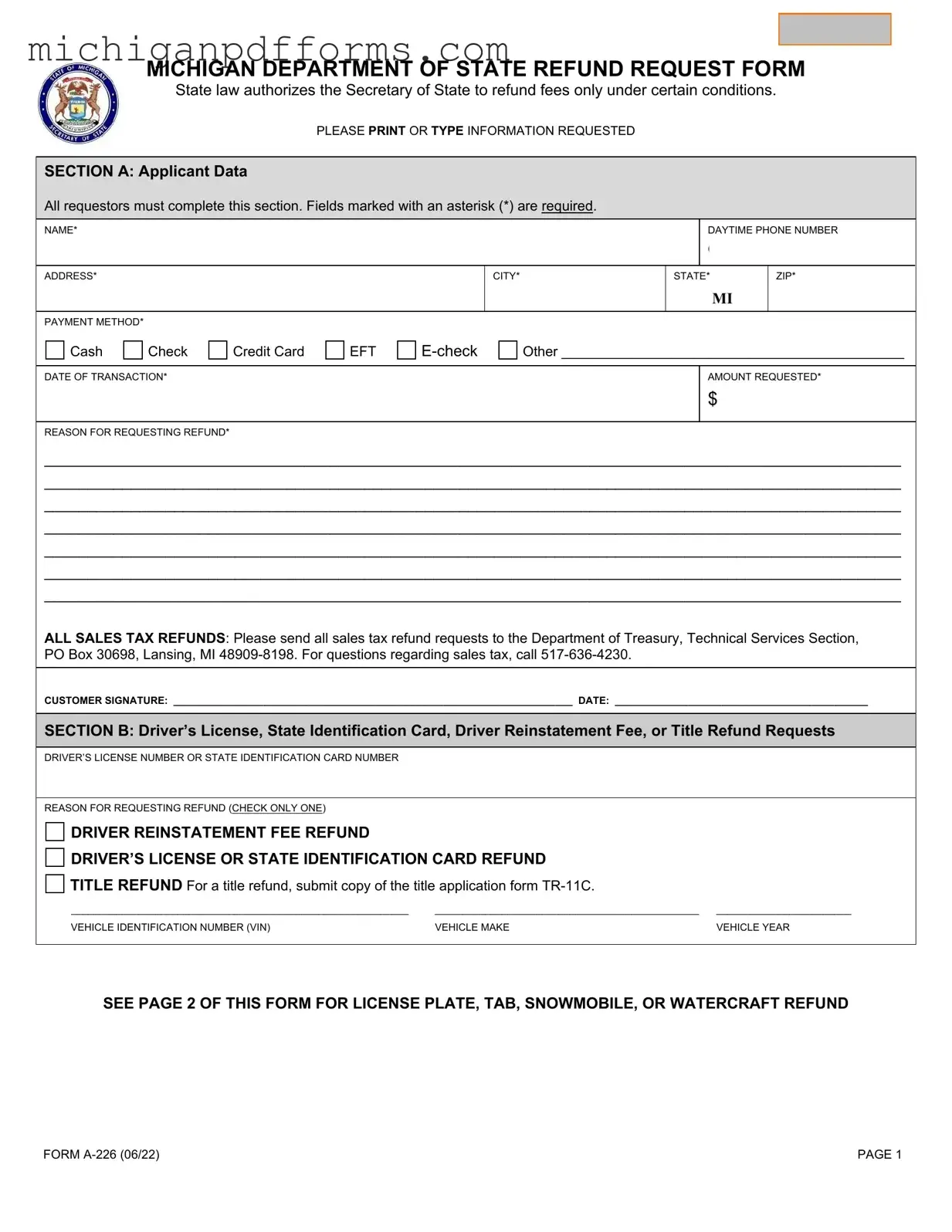 Free Michigan A 226 Template in PDF