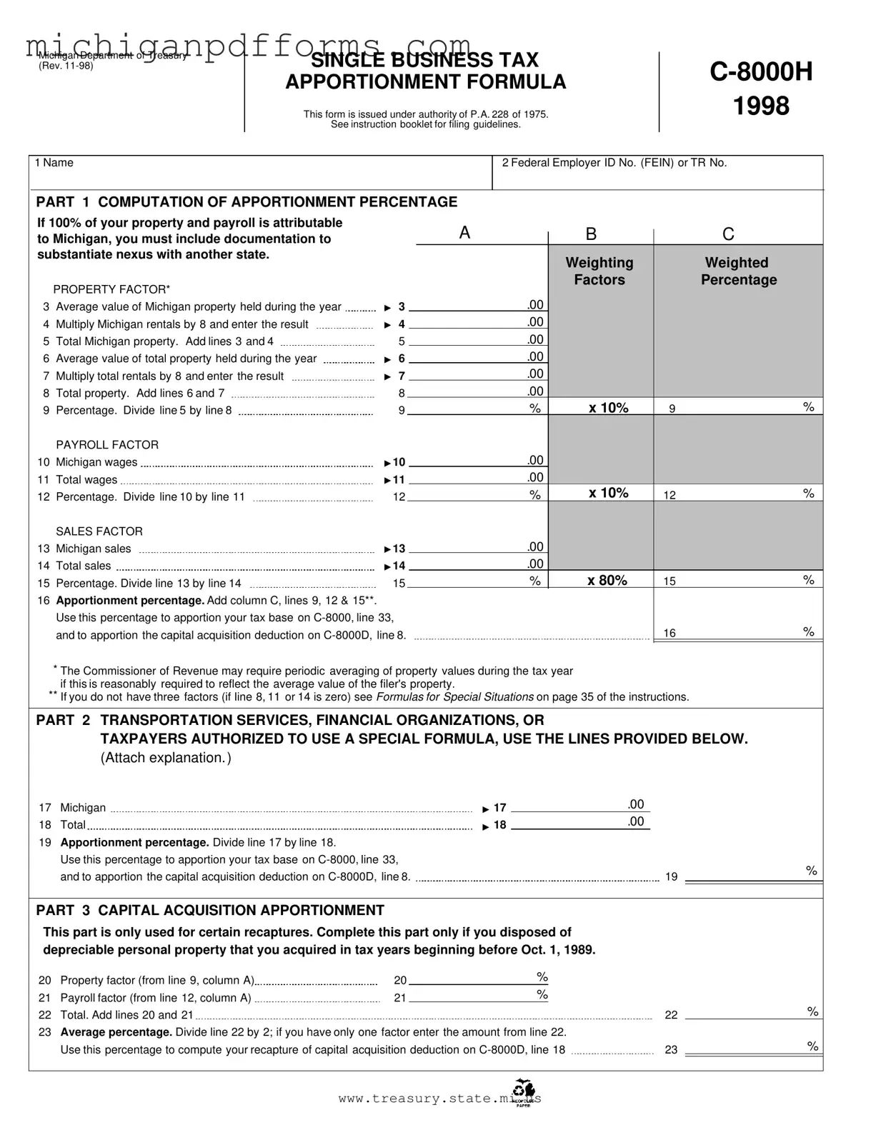Free Michigan C 8000H Template in PDF