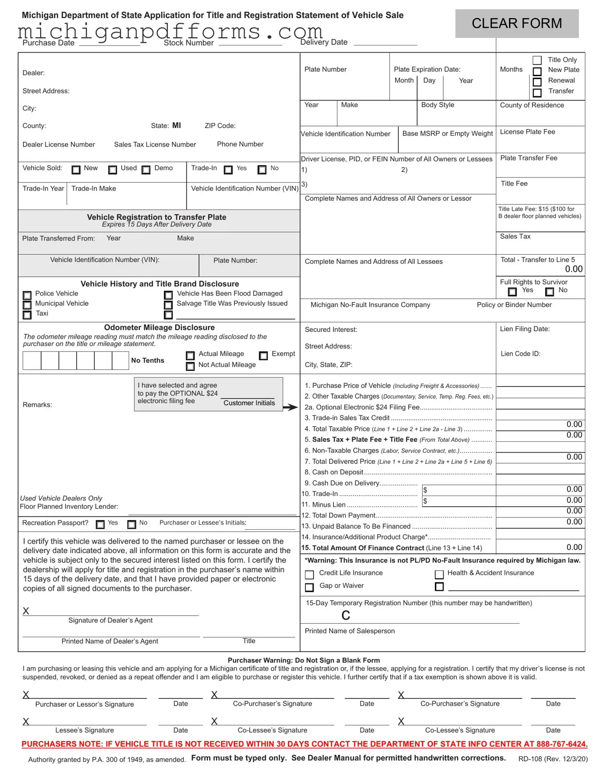 Free Michigan Category Weight Template in PDF