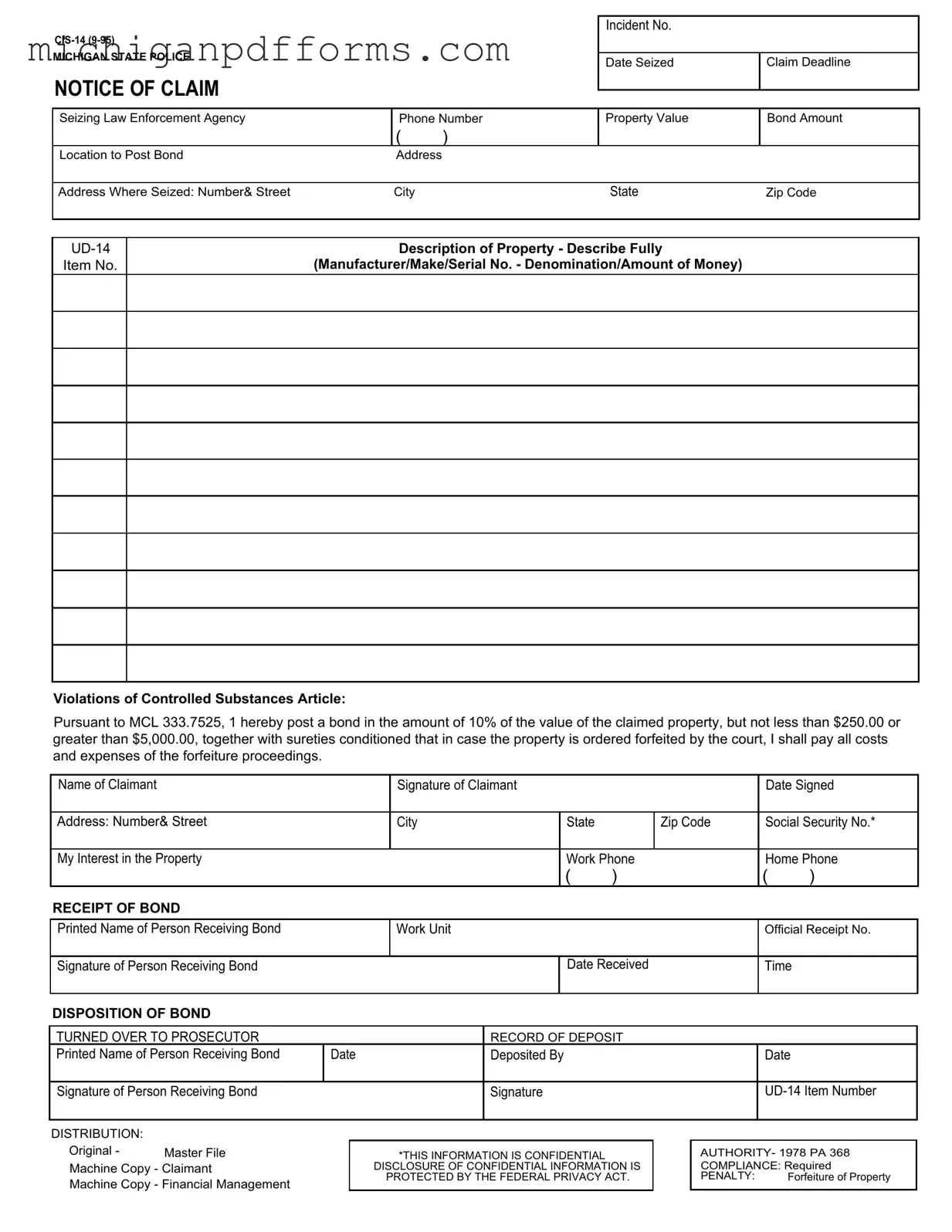 Free Michigan Cis 14 Template in PDF