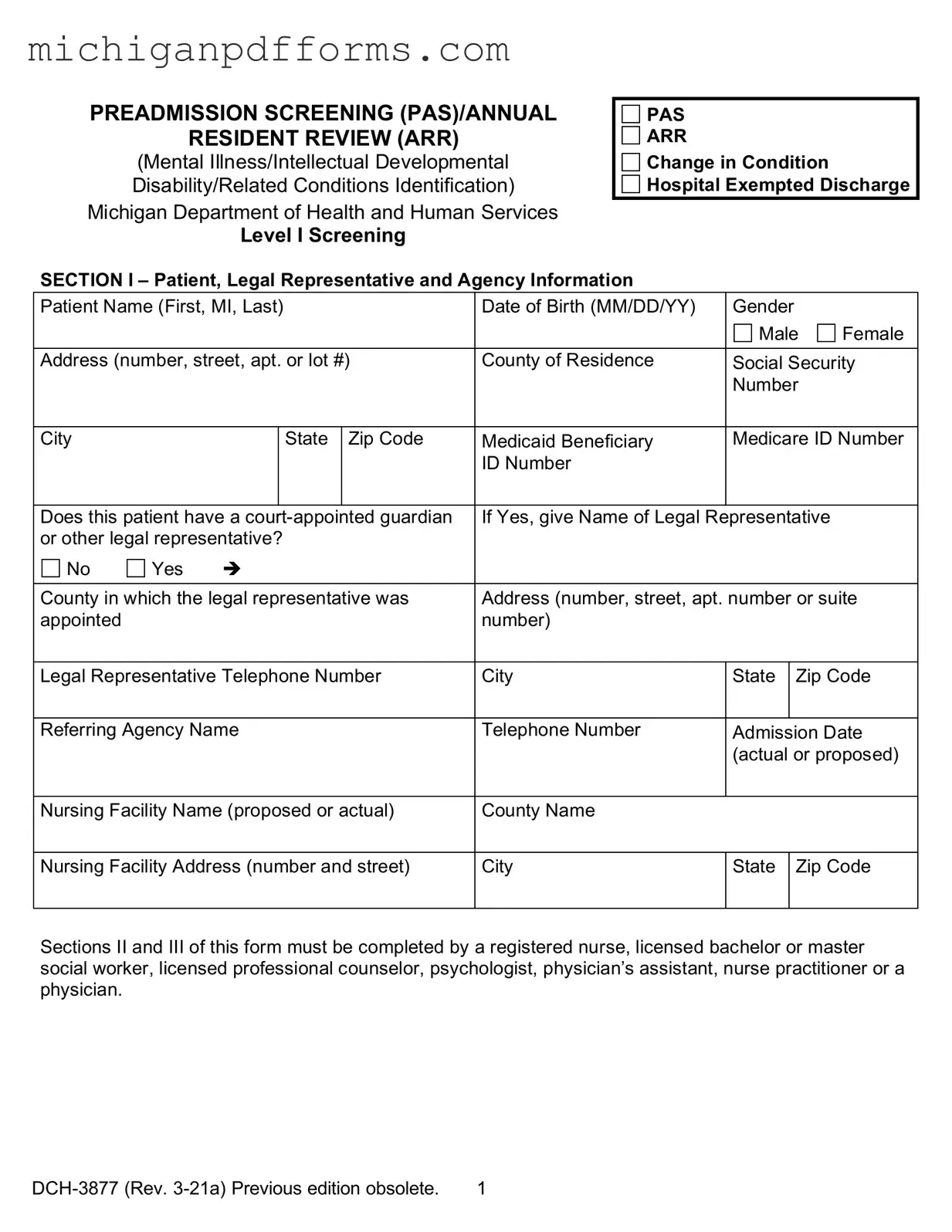 Free Michigan Dch 3877 Template in PDF