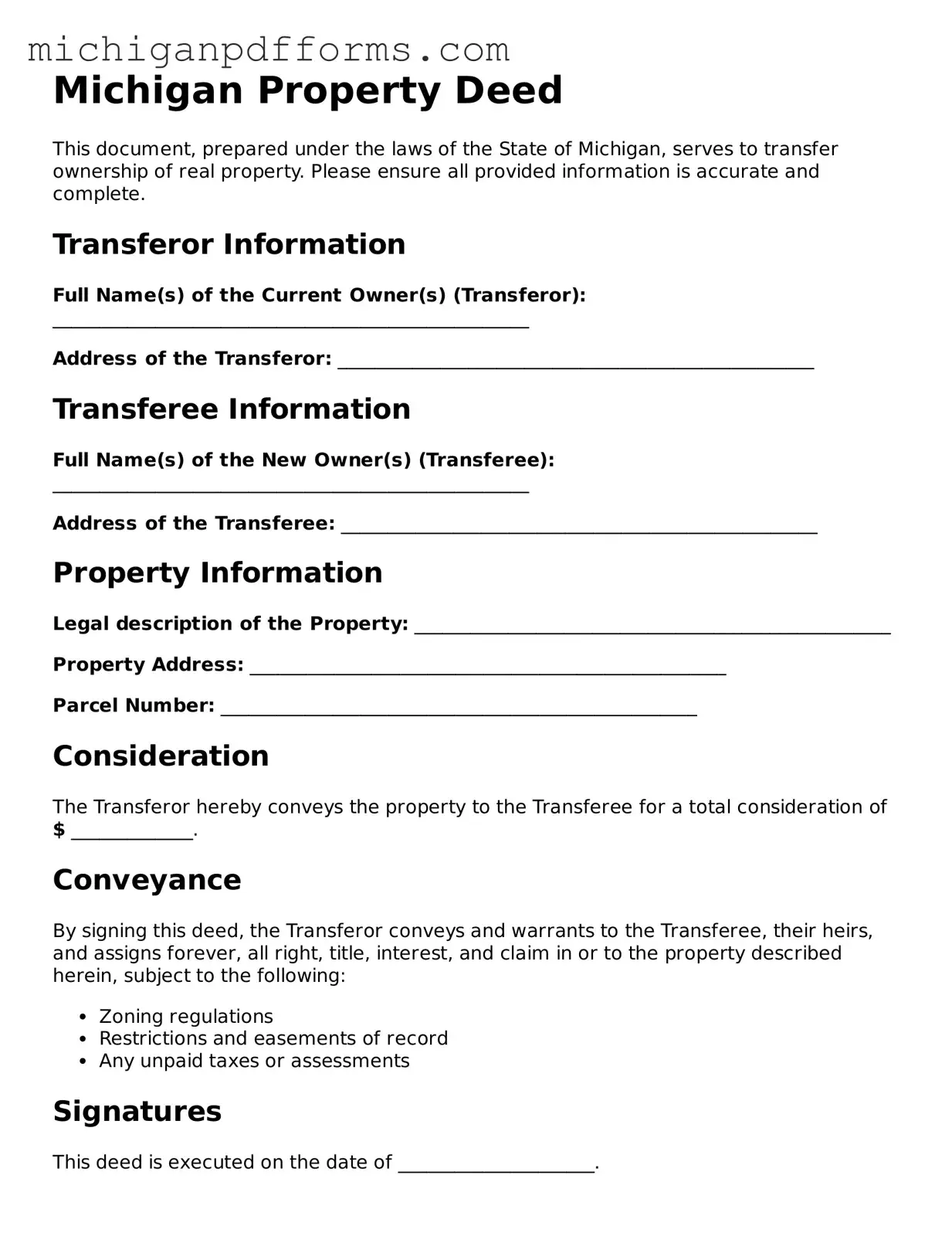 Blank Deed Form for Michigan State