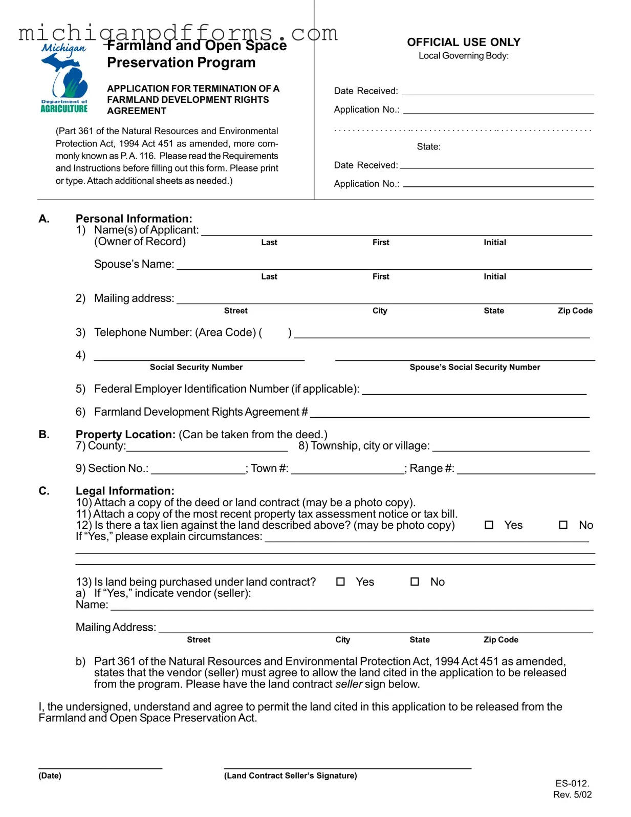 Free Michigan Es 012 Template in PDF