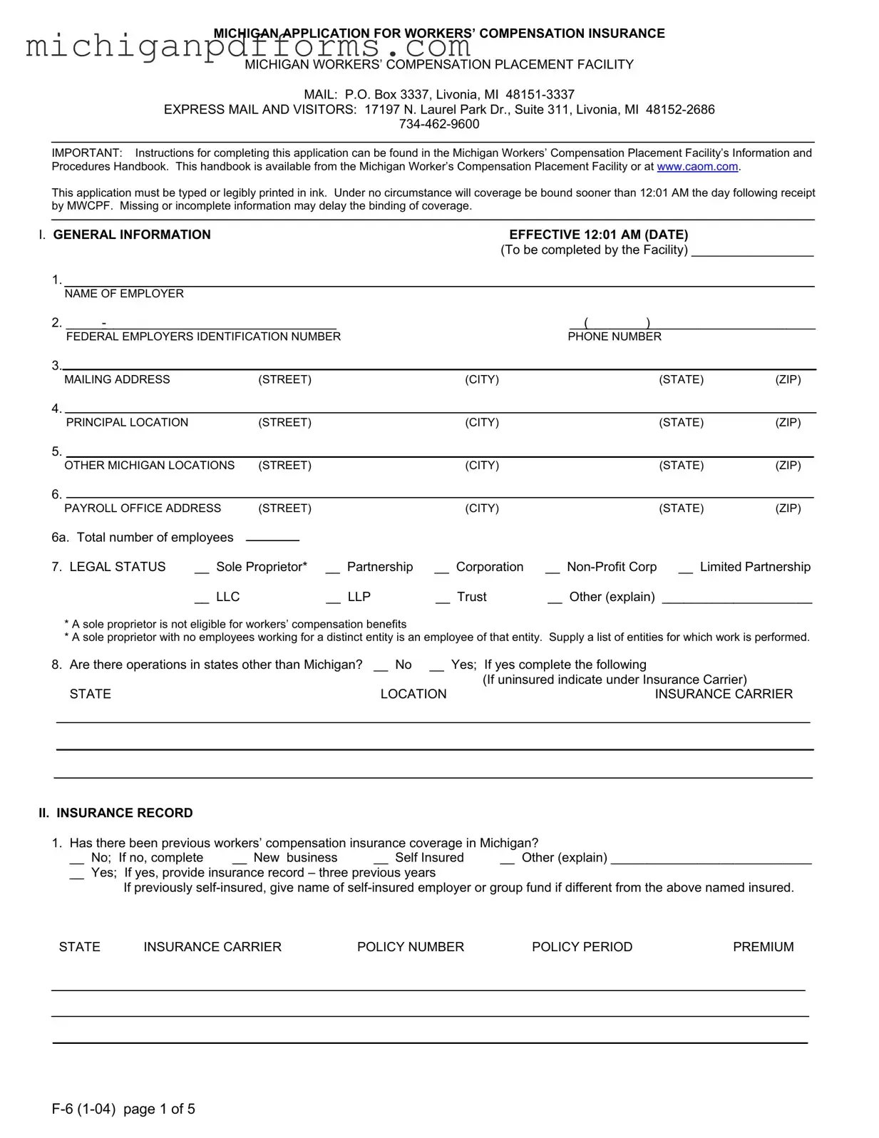 Free Michigan F 6 Template in PDF