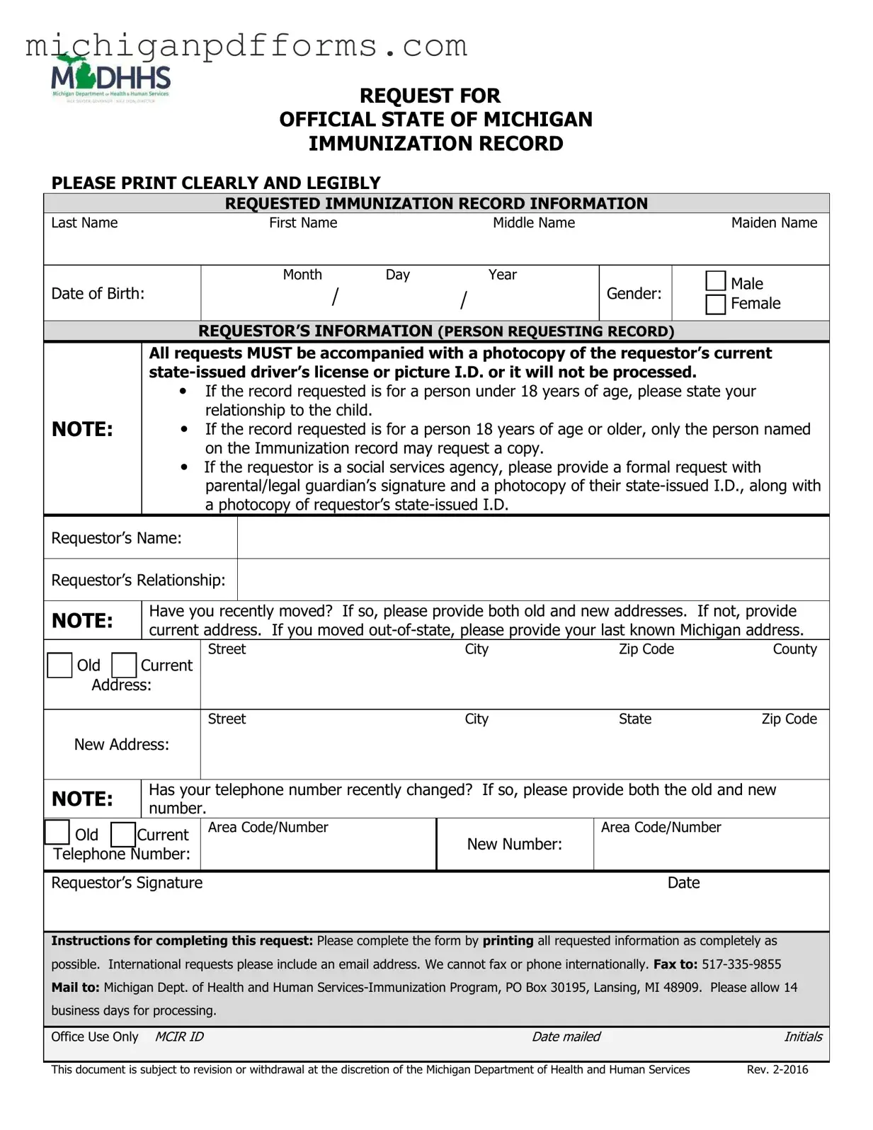 Free Michigan Immunization Record Template in PDF