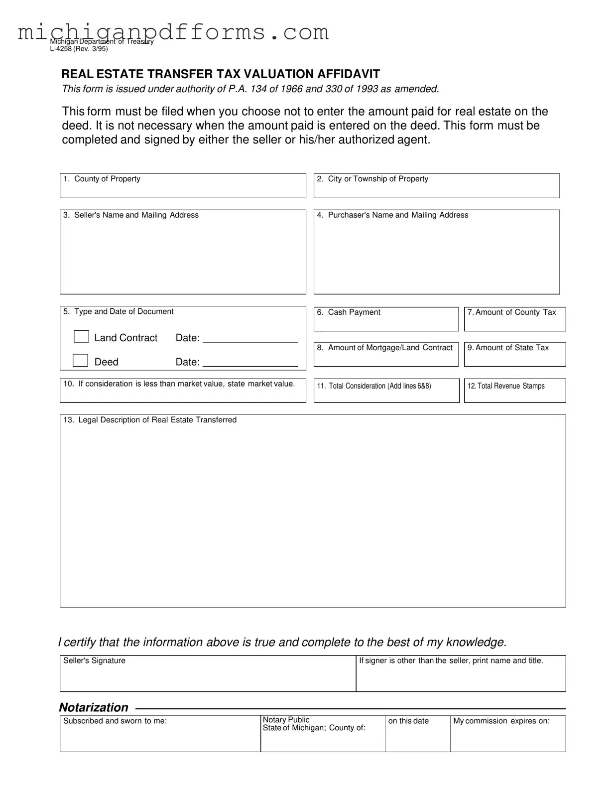 Free Michigan L 4258 Template in PDF