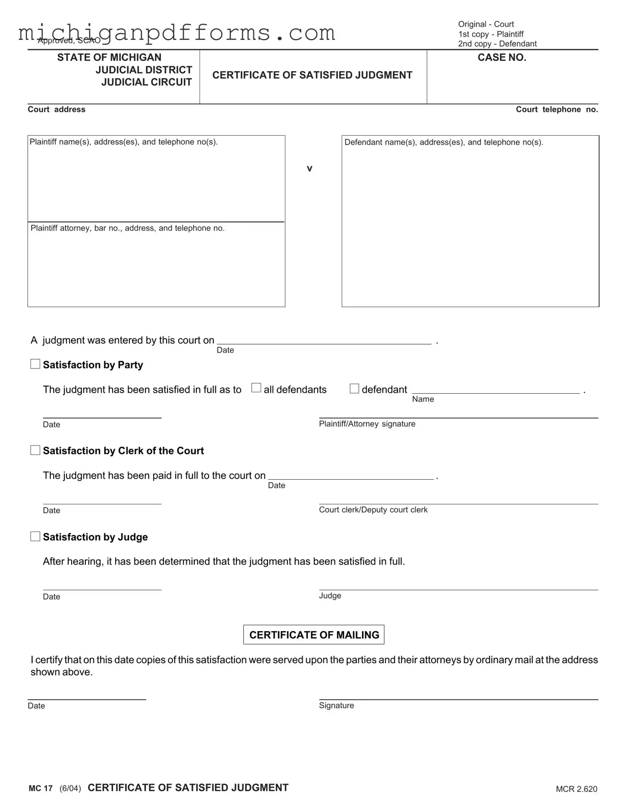 Free Michigan Mc 17 Template in PDF