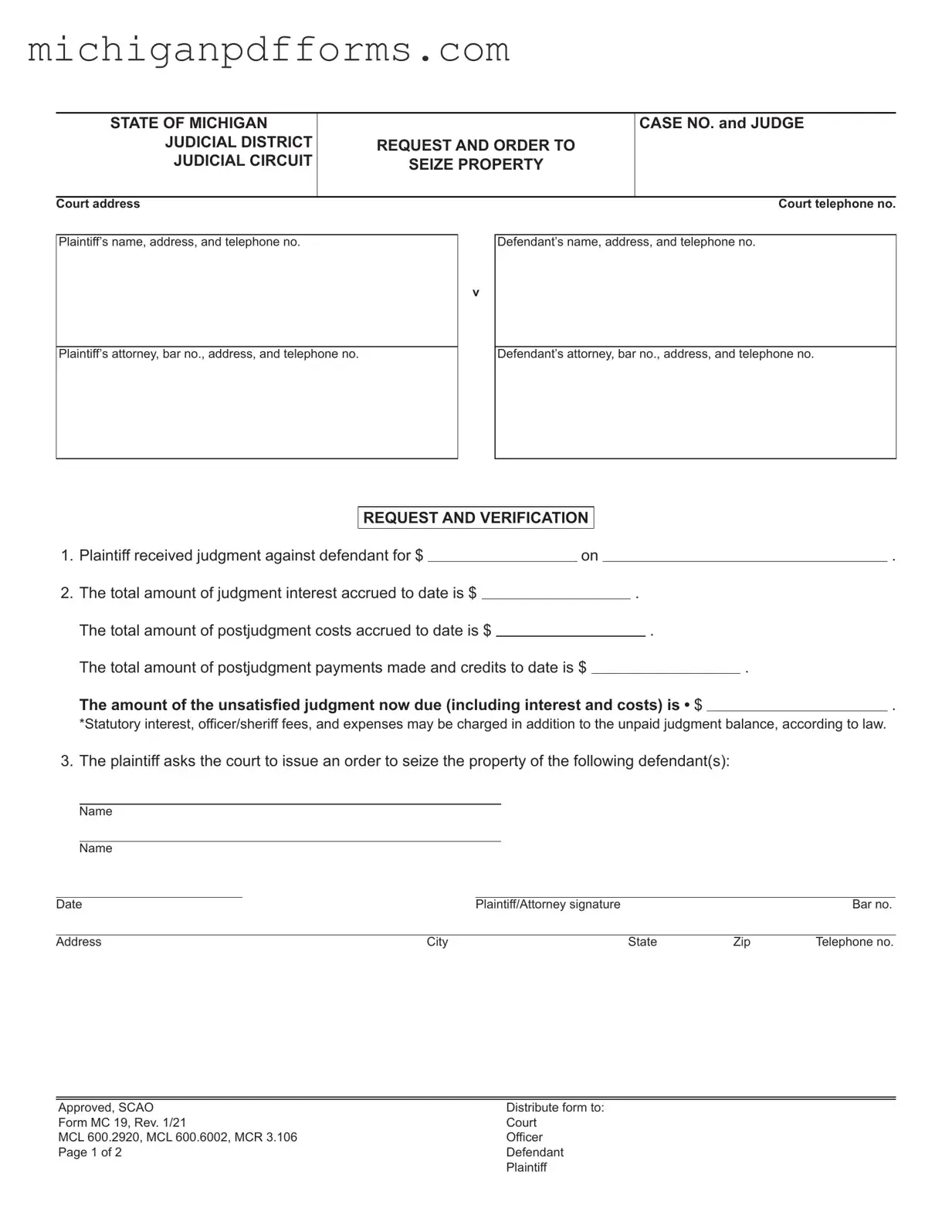 Free Michigan Mc 19 Template in PDF