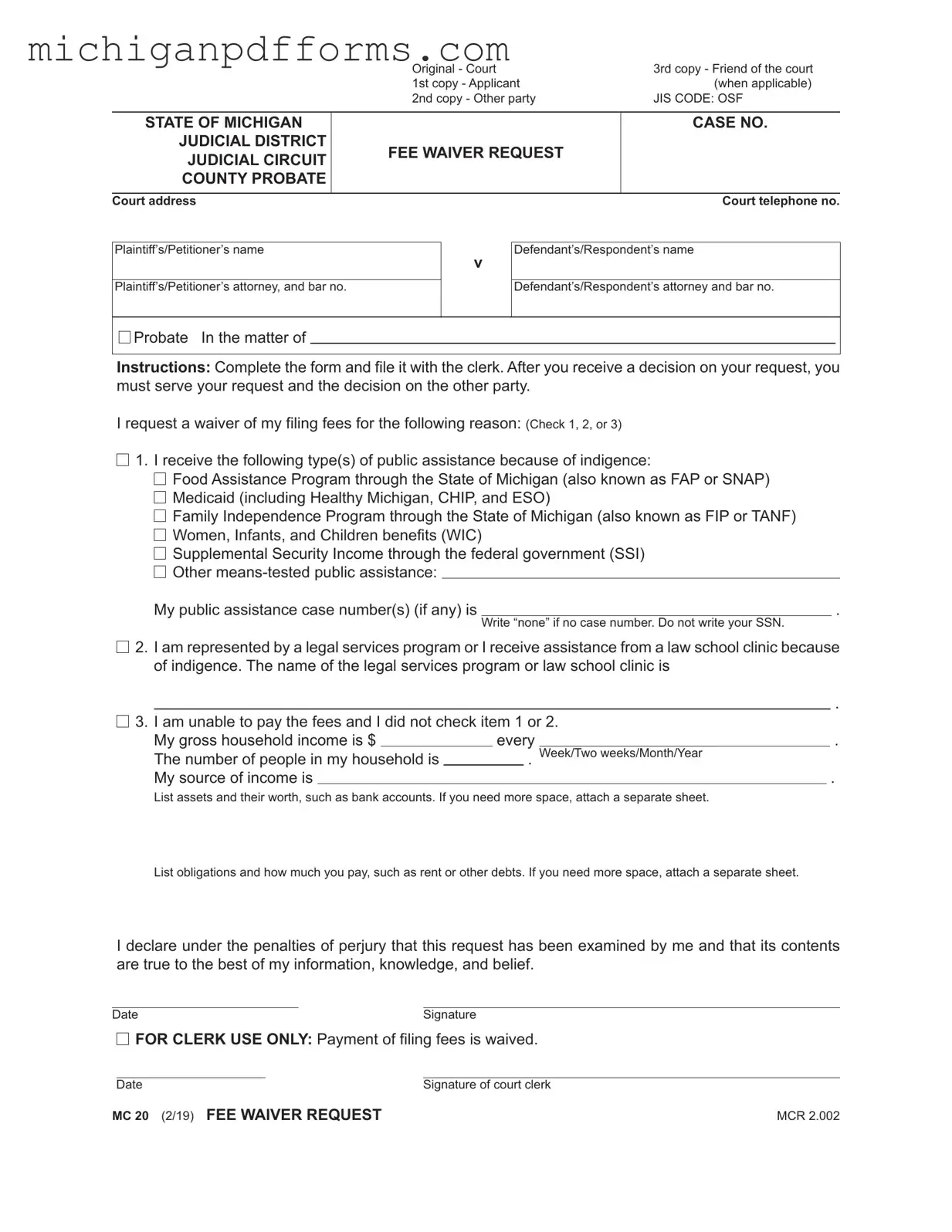 Free Michigan Mc 20 Template in PDF