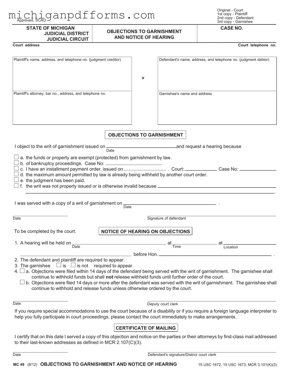 Free Michigan Mc 49 Template in PDF