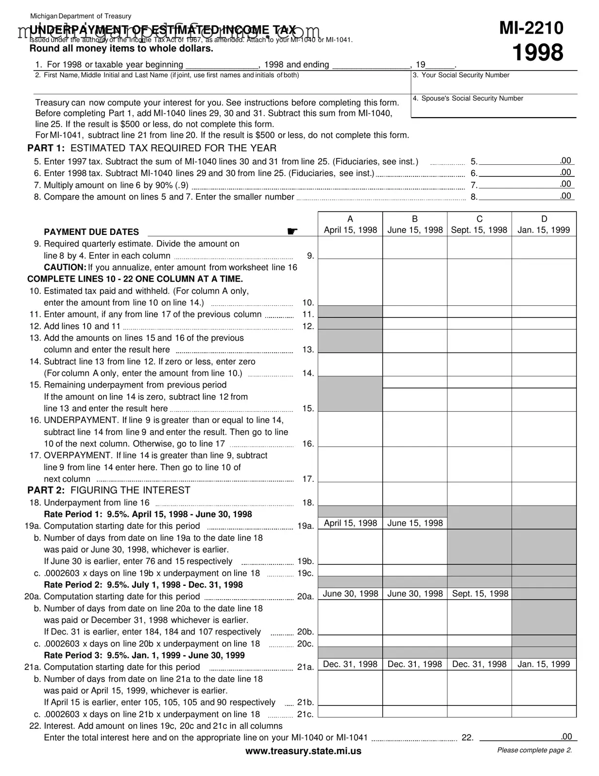 Free Michigan Mi 2210 Template in PDF