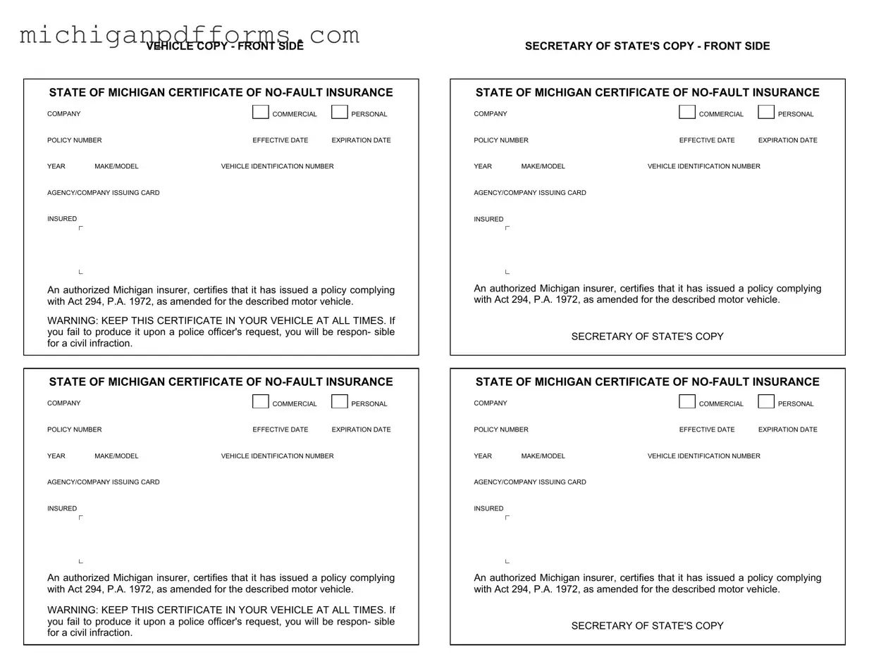 Free Michigan No Fault Insurance Template in PDF