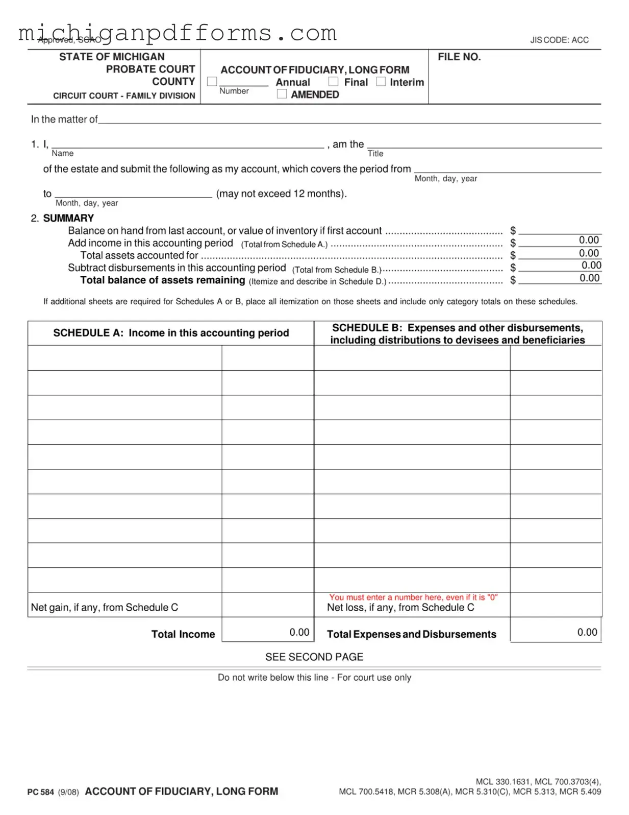 Free Michigan Pc 584 Template in PDF