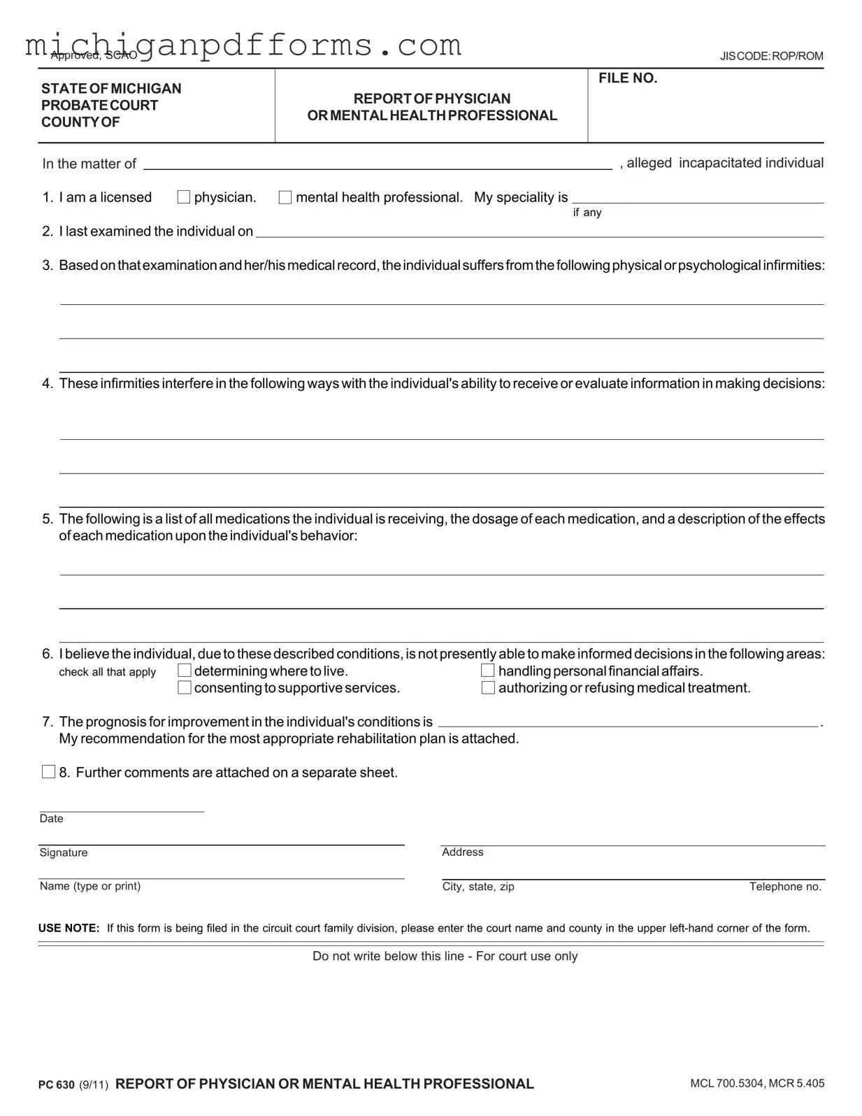 Free Michigan Pc 630 Template in PDF