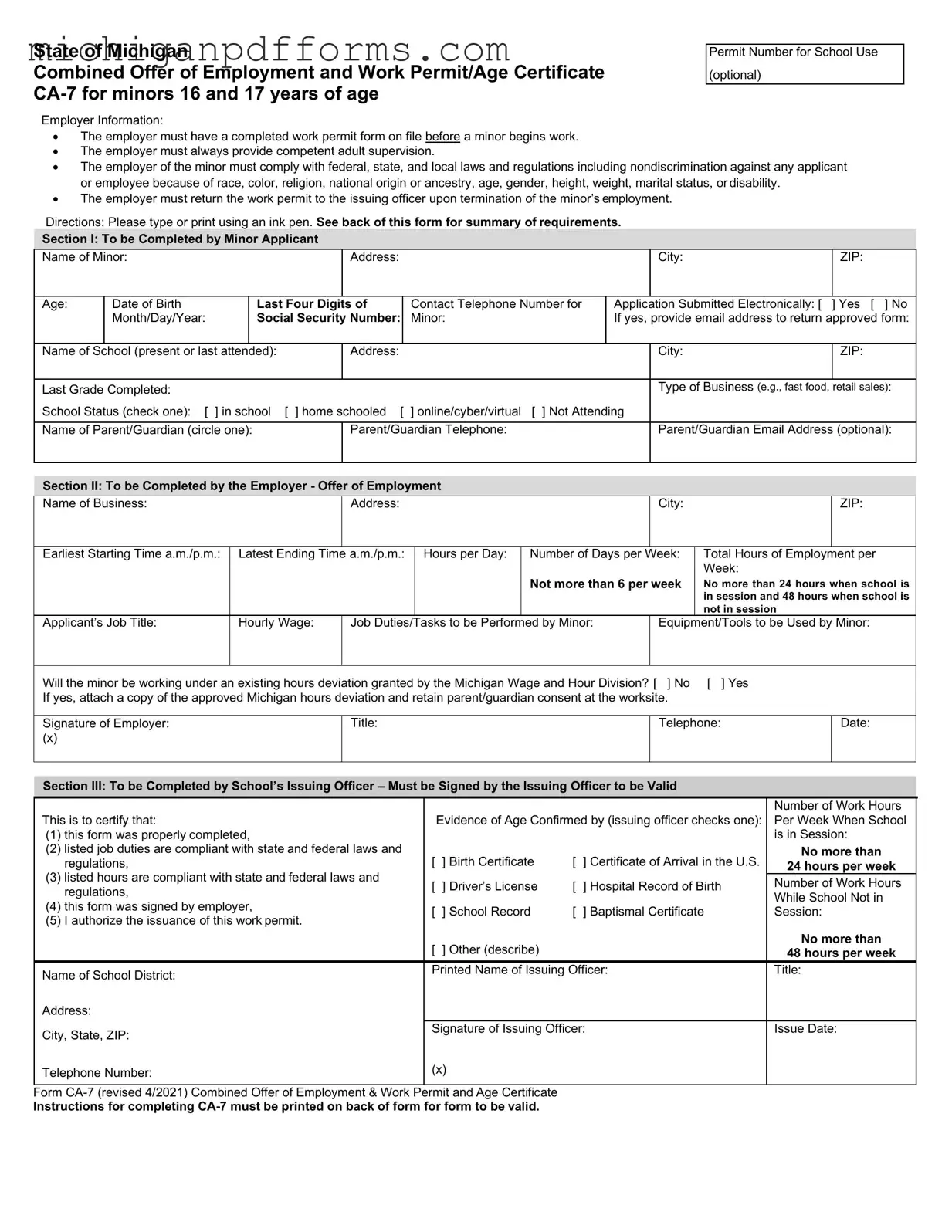 Free Michigan Permit Template in PDF
