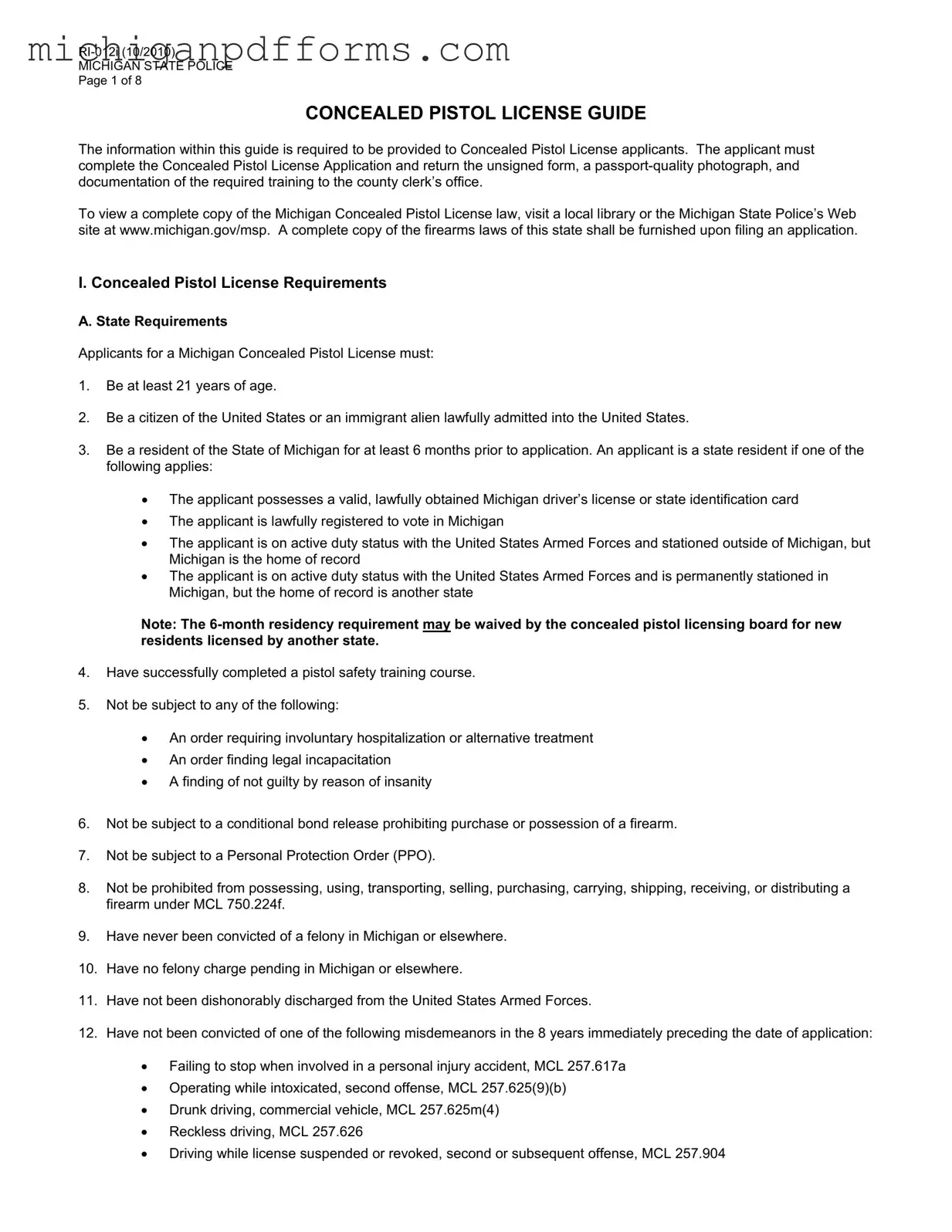 Free Michigan Ri 012 Template in PDF