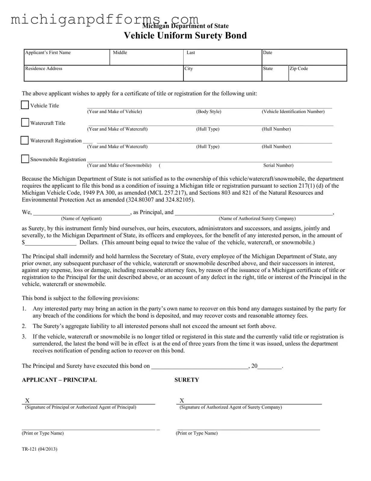 Free Michigan Tr 121 Template in PDF