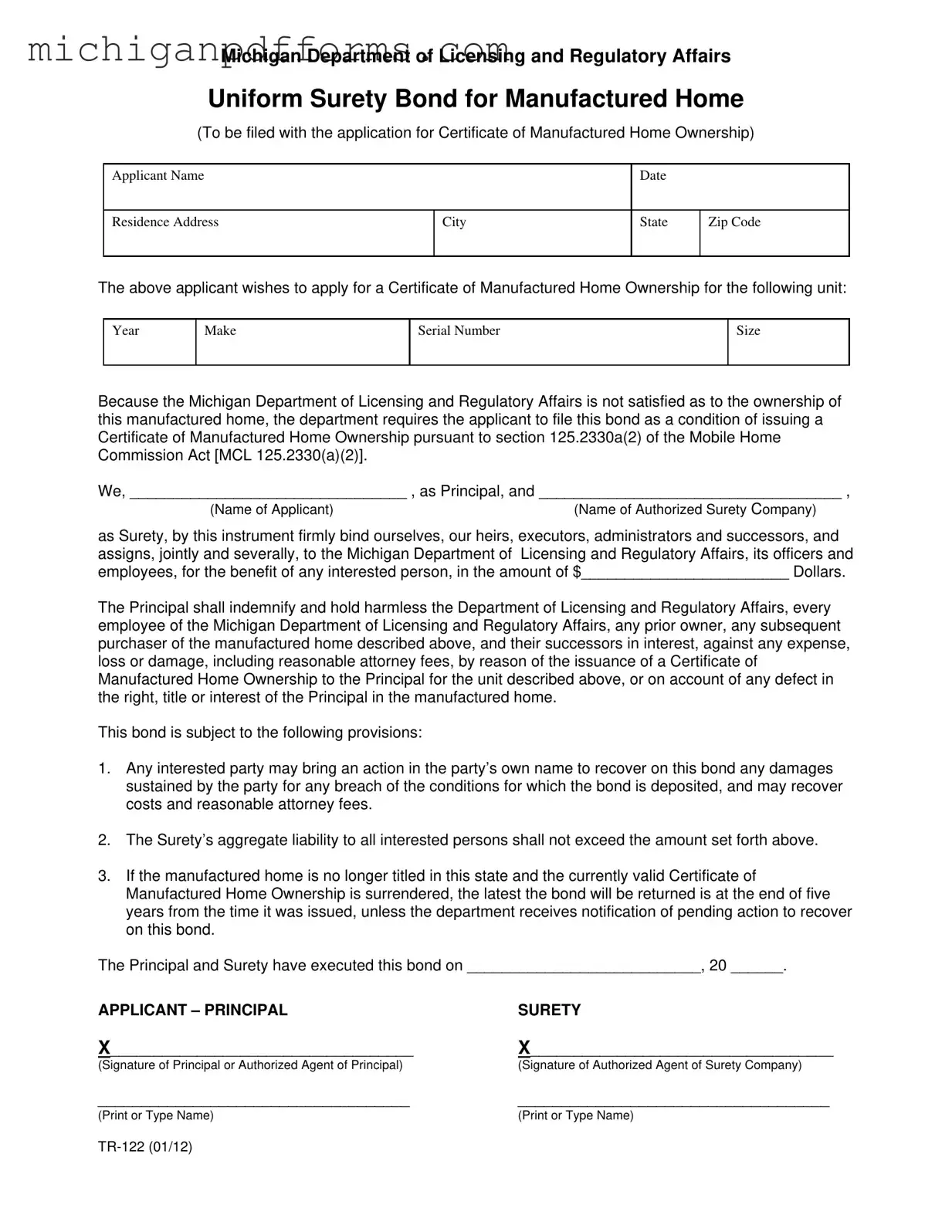 Free Michigan Tr 122 Template in PDF