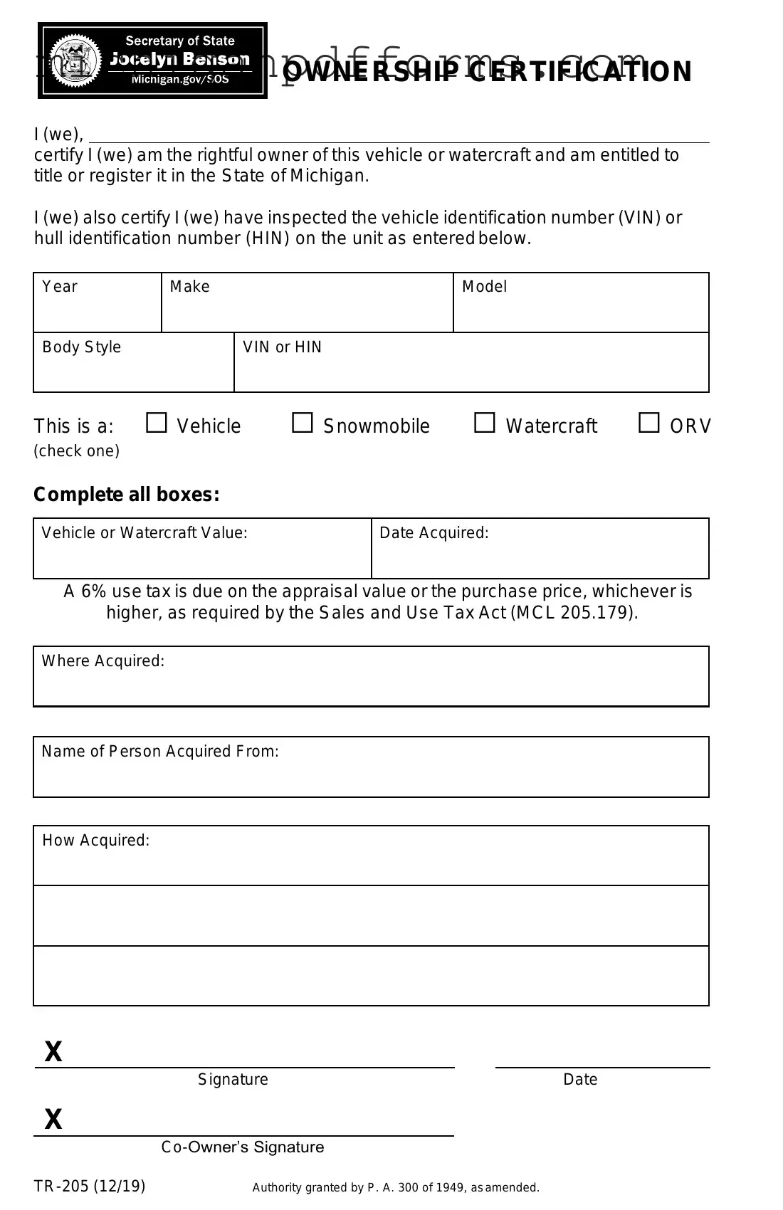 Free Michigan Tr 205 Template in PDF